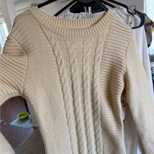 Cream Cable Knit Women’s Long Sweater Dress